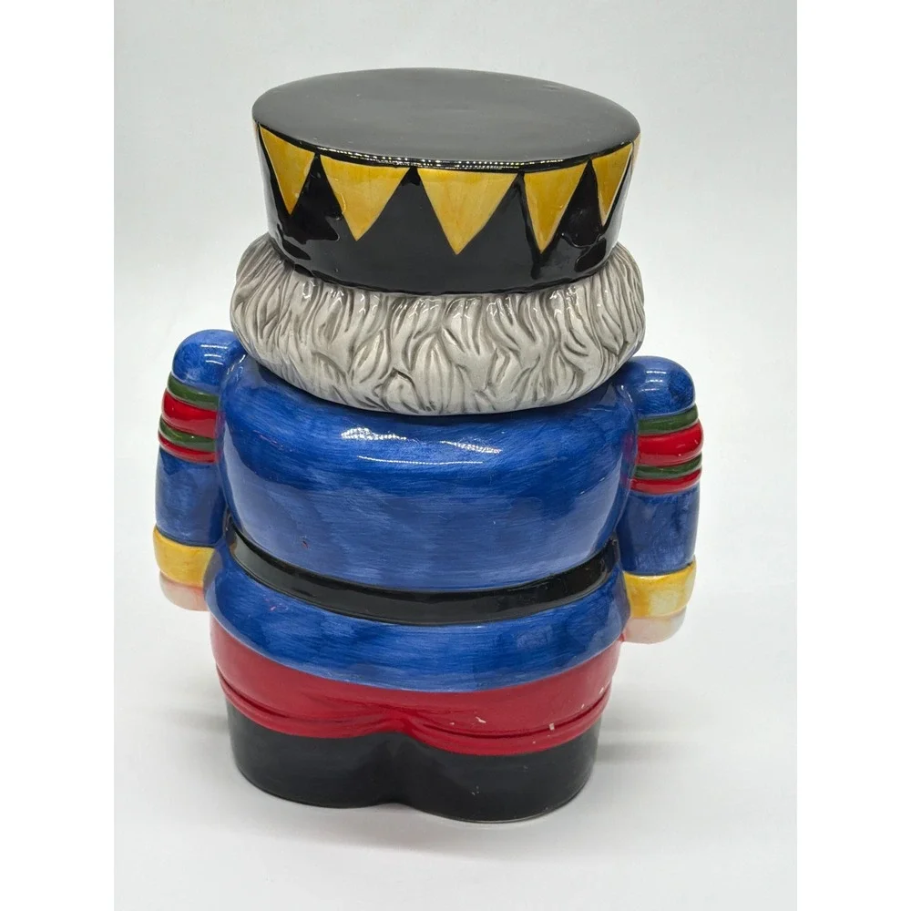 Block Ceramic Nutcracker Cookie Jar Christmas Holiday‎ Soldier Blue Red 11 Inch